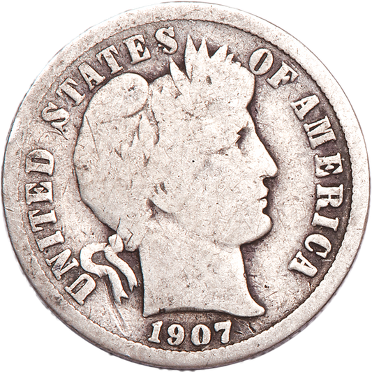 1907 Barber silver dime